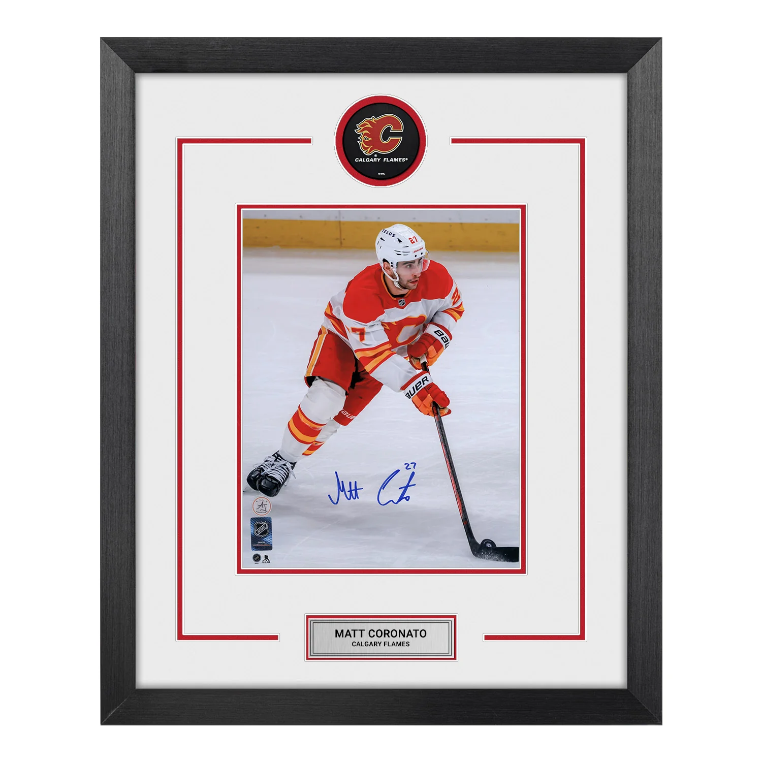 Matt Coronato Puck 23x27-logo-frame, Calgary Flames, supplier stock photo